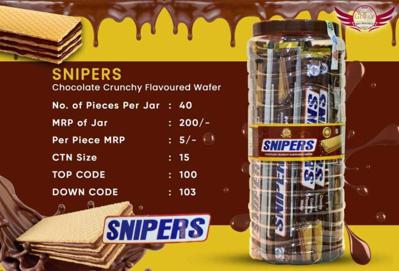 Snipers Chocolate Crunchy Flavoured Wafers, Packaging Type : Plastic Box