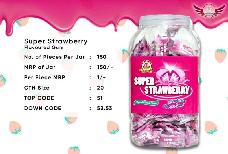 Pink Super Strawberry Flavoured Chewing Gum, Packaging Type : Box