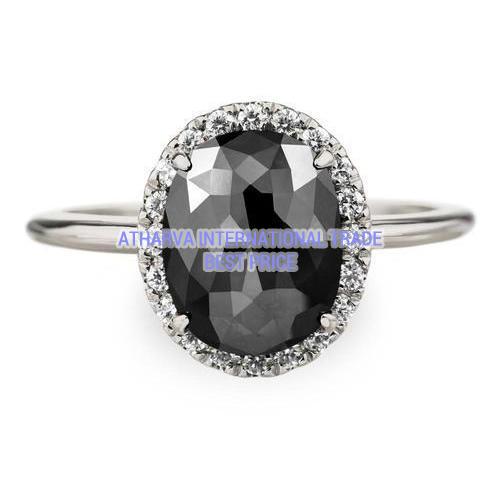 Oval Cut Black Diamond Halo Ring