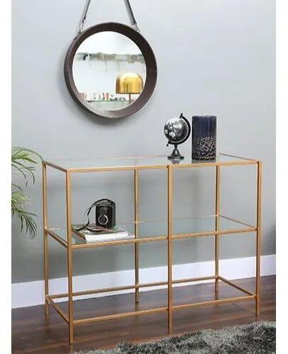 Brown Iron Glass Console Table, Shape : Rectangular