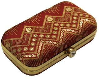 Polished Embroidered Genuine Leather Red Evening Clutch Purse, Technics : Machine Made