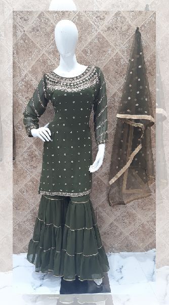 Embroidered Silk Designer Sharara Suit, Feature : Comfortable