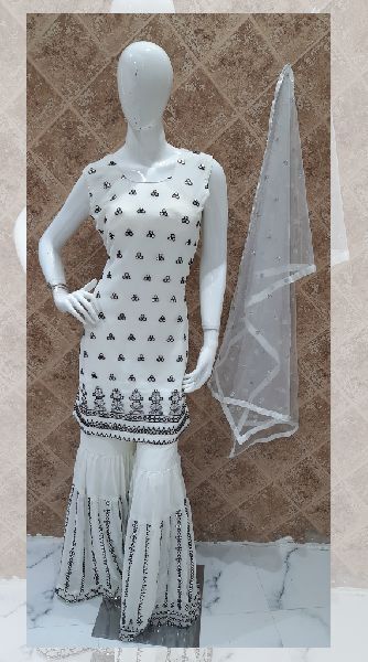 Chiffon Mirror Work Sharara Suit, Feature : Comfortable, Dry Cleaning
