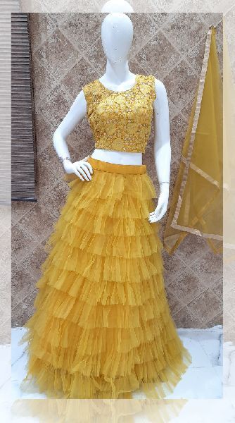 Sleeveless Ruffle Lehenga, Feature : Dry Cleaning, Breathable