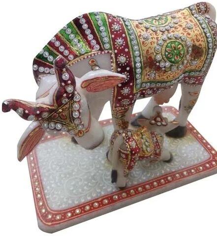 Polished Marble Cow Statue, Size : 12inch