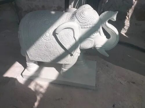 White Stone Carved Elephant, For Decoration