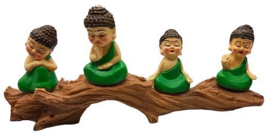 4 Green Little Monk On Wooden Platform