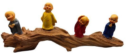 Little Monks Sitting on Tree Branch Sculpture