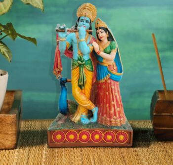 Radha Krishna With Peacock Statue, Dimension : 6.00in x 9.00in x 16.50in