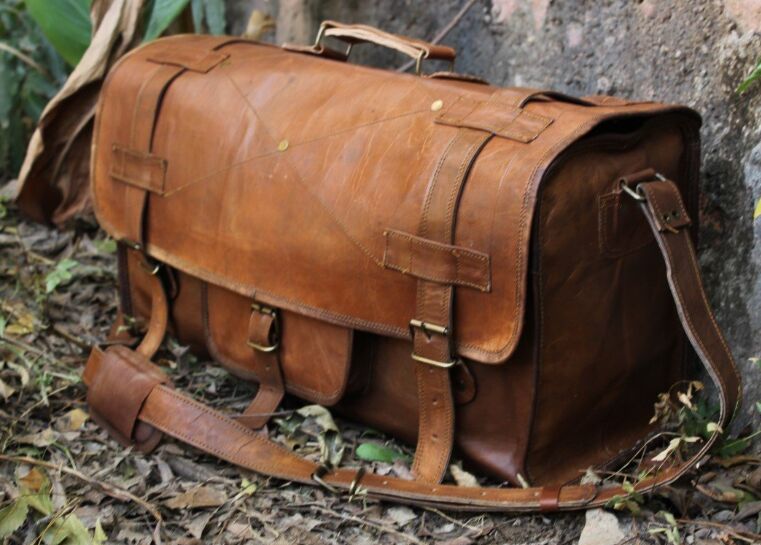 Handmade Leather Overlap Duffle Bag, Size : Standard