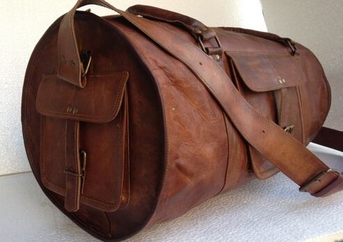 Handmade Leather Round Duffle Bag, Size : Standard