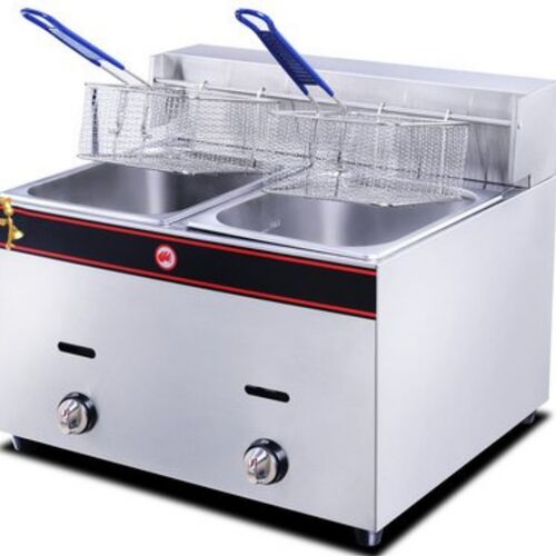 Polished Stainless Steel Double Gas Fryer, for Commercial Use, Certification : Cirsil Verified