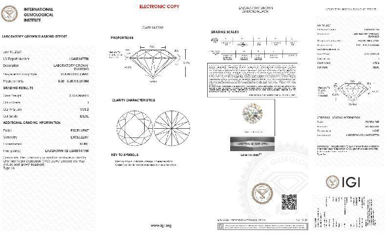 Beautiful 3.13 I VVS2 Round Brilliant Ideal Cut CVD IGI Certified Lab Diamondd