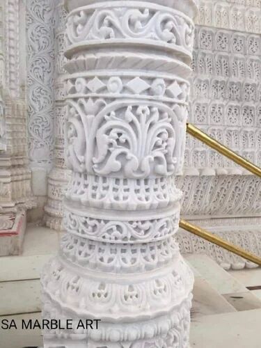 Sa Marble Round Polish Carved Stone Pillar, for Decoration, Color : White