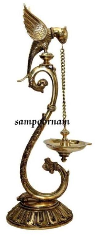 Sampoornam Golden Polished Brass Diya AR00220SF, for Pooja, Size : 21x7x7 Inch