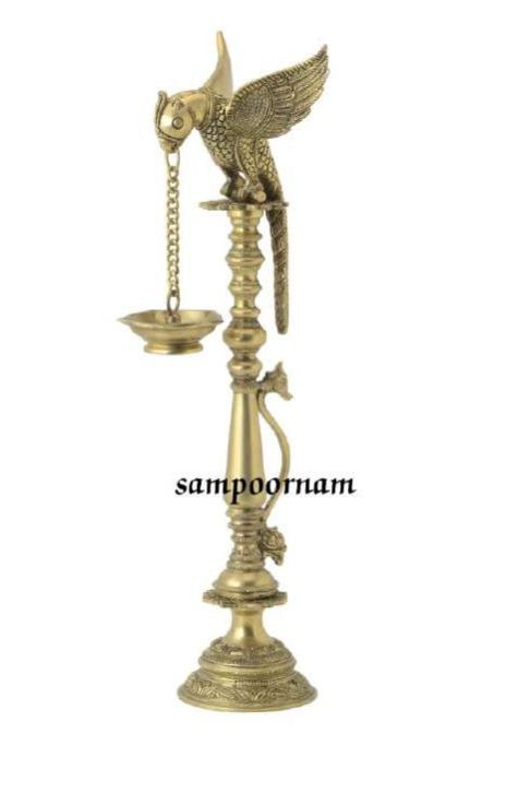 Golden Sampoornam Polished Brass Diya Ar00224sf, For Pooja, Size : 18.5x5x5 Inch