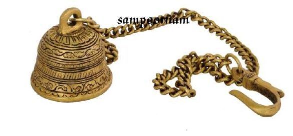 Golden Round Polished Brass Hanging Bell Ar00248sf, For Temple, Feature : Elegant Look, Fine Finished