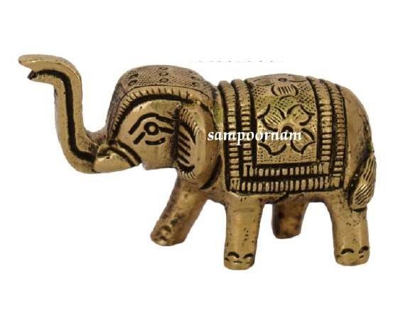 Sampoornam Polished Brass Elephant Statue AR00259SF, for Interior Decor, Gifting, Pattern : Carved