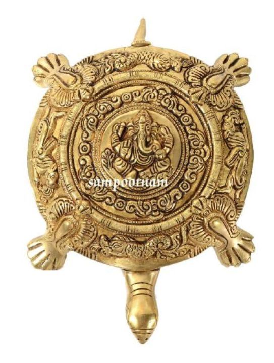 Golden Sampoornam Brass Tortoise Statue AR00271SF, for Interior Decor, Pattern : Carved