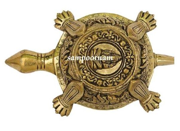 Sampoornam Golden Brass Tortoise Statue AR00272SF, Pattern : Carved