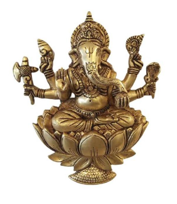 Sampoornam 2.540 Kg Carved Brass Ganesha Statue AR0031NA, Packaging Type : Thermocol Box