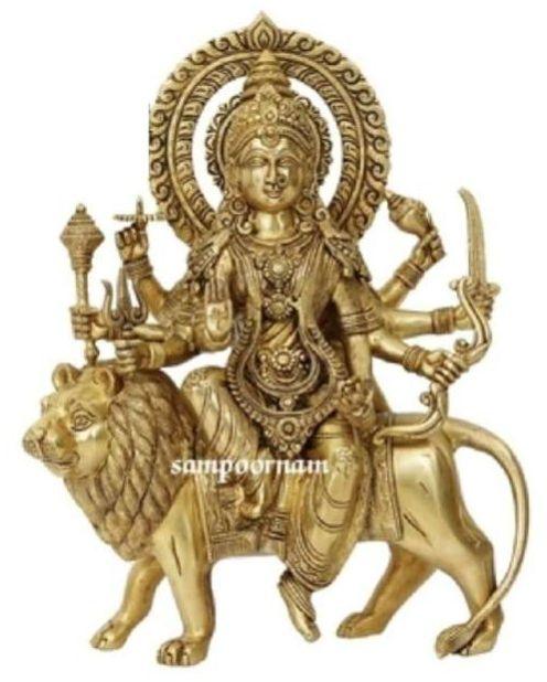 Golden Brass Durga Mata Statue Ar0090sf, For Temple, Gifting, Pattern : Carved