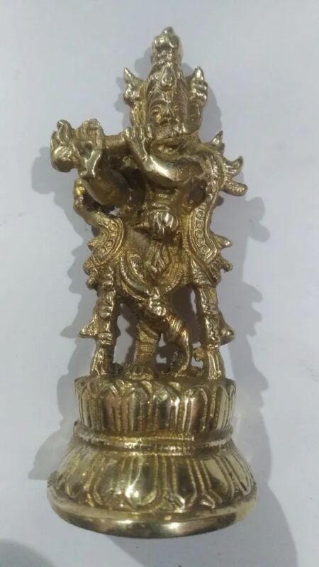 Gold Plated Brass Krishna Statue