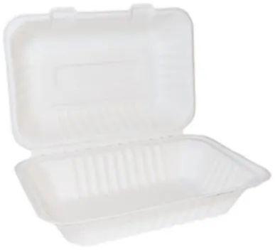 White Round Square Bleached Sugarcane Bagasse Disposable Container, for Food Packing, Pattern : Plain