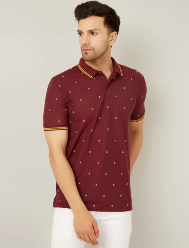 Customized Collar Neck Matty Poly Cotton printed polo t-shirts, for Casual, Technics : Yarn Dyed