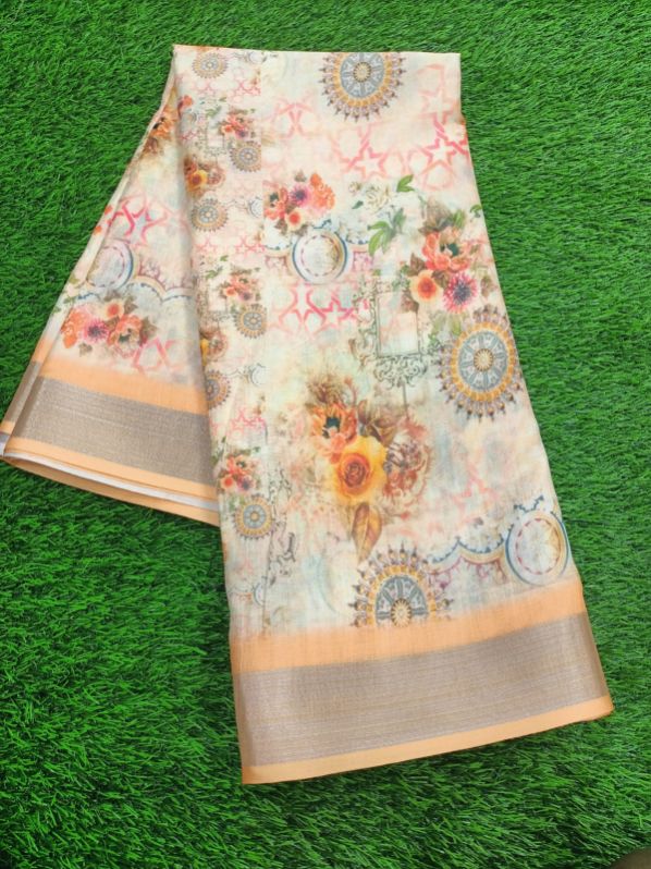 Silk Unstitched Digital Printed Linen Saree, Occasion : Party Wear