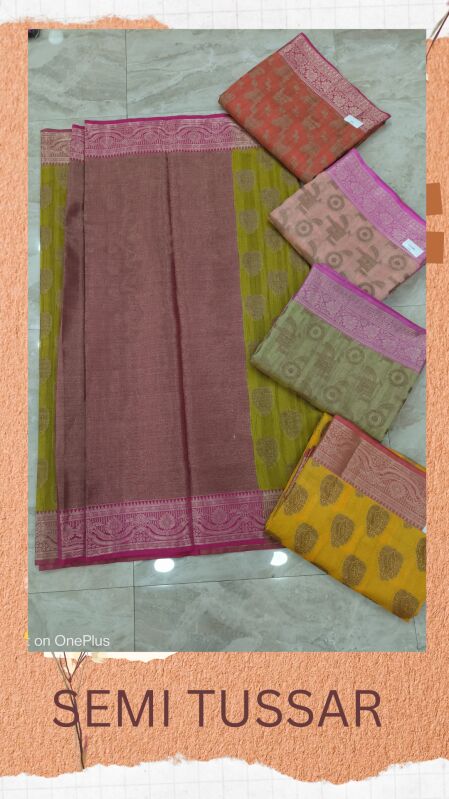 Printed Semi Tussar Saree, Feature : Dry Cleaning
