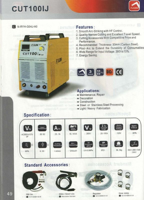 Manual Rilon Plasma Cut 100 Machine, for Industrial, Certification : ISI Certified