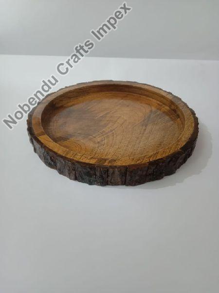 Round Polished carved wooden tray, for Serving, Size : 10x10 Inch