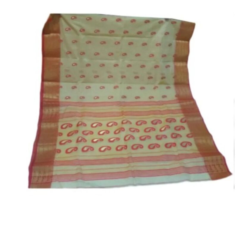 Printed tant cotton saree, Saree Length : 5.5 m (separate blouse piece)