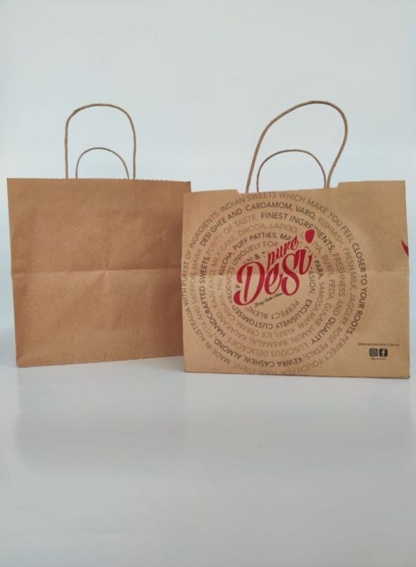 Pizza Box Kraft Paper Bags, Handle Type : Twisted Rope Handle