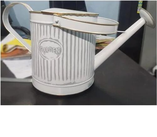 White Round Metal Iron Watering Can