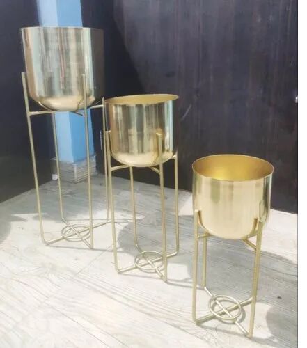 25 cm Three Metal Pots Stand, Color : golden