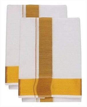 Linen Mens White Golden Dhoti, Technics : Machine Made