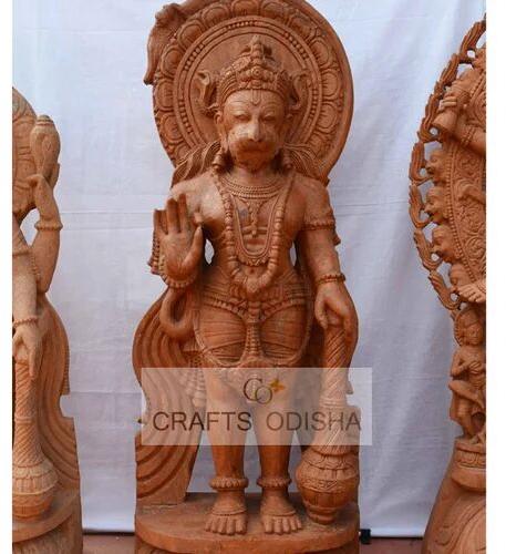 Sandstone Hanuman Standing Statue, Color : Brown