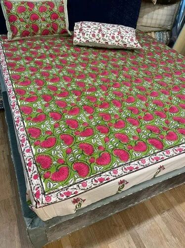 White Block Print Double Bed Sheet, For Home, Hotel, Size : 90*108'' Inch