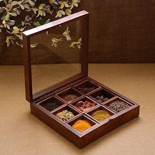 Rectangular Wooden Spice Box, Color : Brown