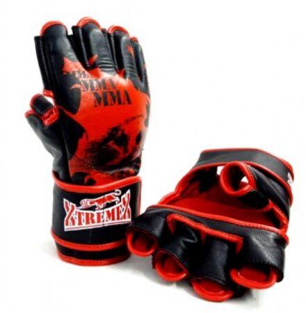 Leather MMA Gloves, Color : Red, Black