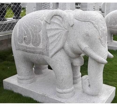 Grey Stone Carved Elephant, for Exterior Decor