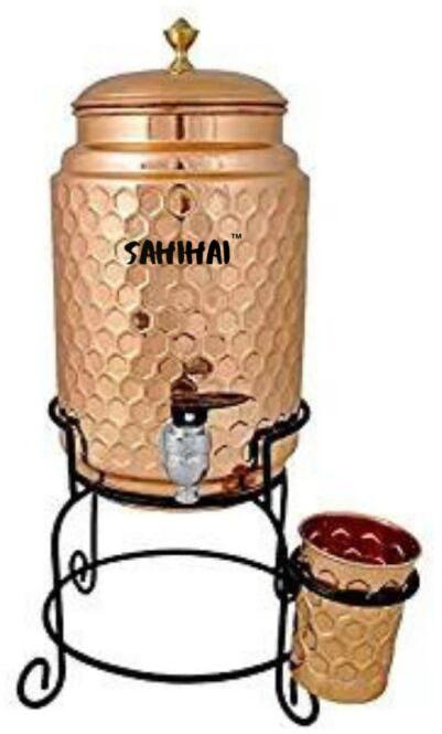 COPPER DESIGNER PRINTED WATER POT WITH GLASS