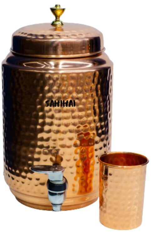 Copper hammered design water pot, for Home, Capacity : 10 Litres