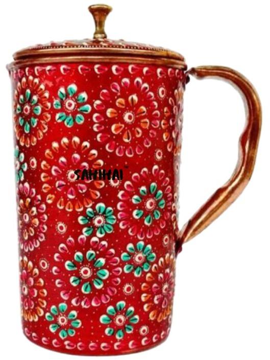 Sahi Hai Handicrafts Red Hand Painting Copper Jug