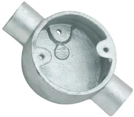 Silver Two Way Round Junction Box, for Conduit Fittings, Pattern : Plain