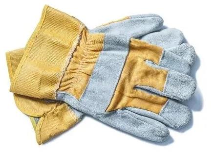 Yellow Leather Construction Safety Gloves, for Hand Protection, Industry, Gender : Female, Male