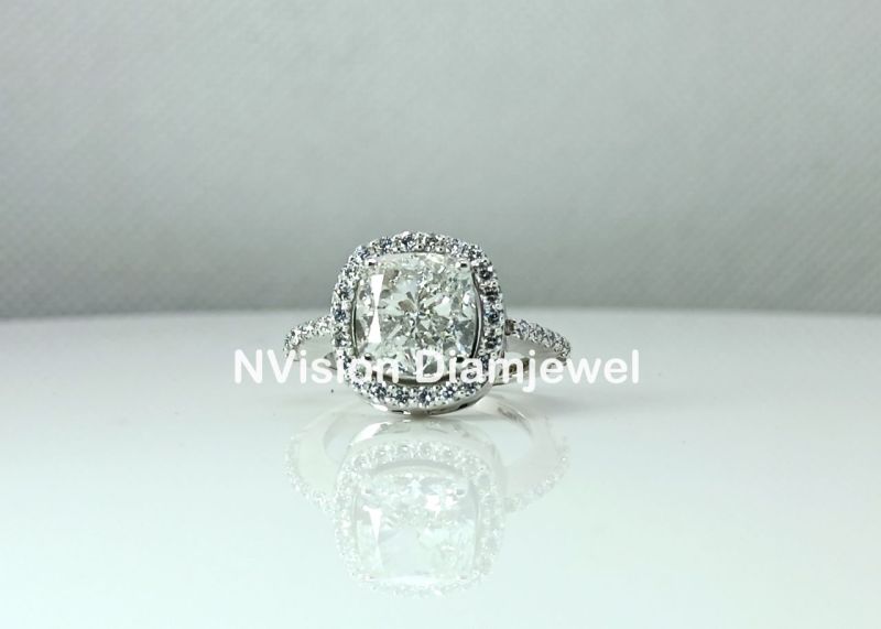 18KT Lab Grown Cushion Solitaire Halo Diamond Ring