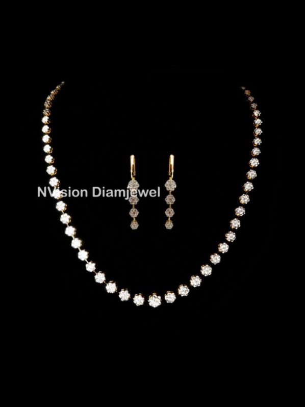 Natural Diamond Solitaire look Necklace and Earrings
